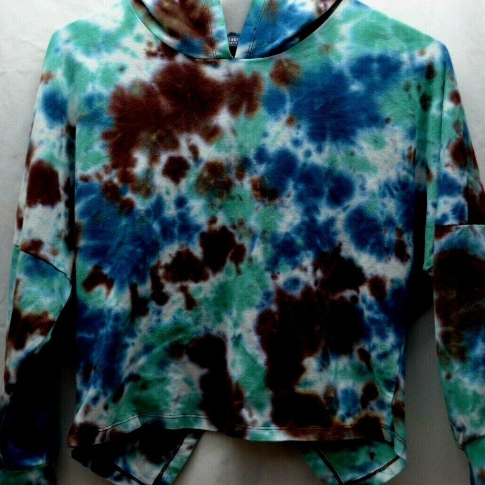 Tie dye cropped sweatshirt Earthbound Trading hooded lounge ocean Small